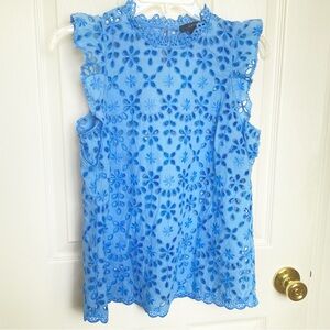 J. Crew Sleeveless Mockneck Top in Periwinkle Blue Embroidered Eyelet - Size S